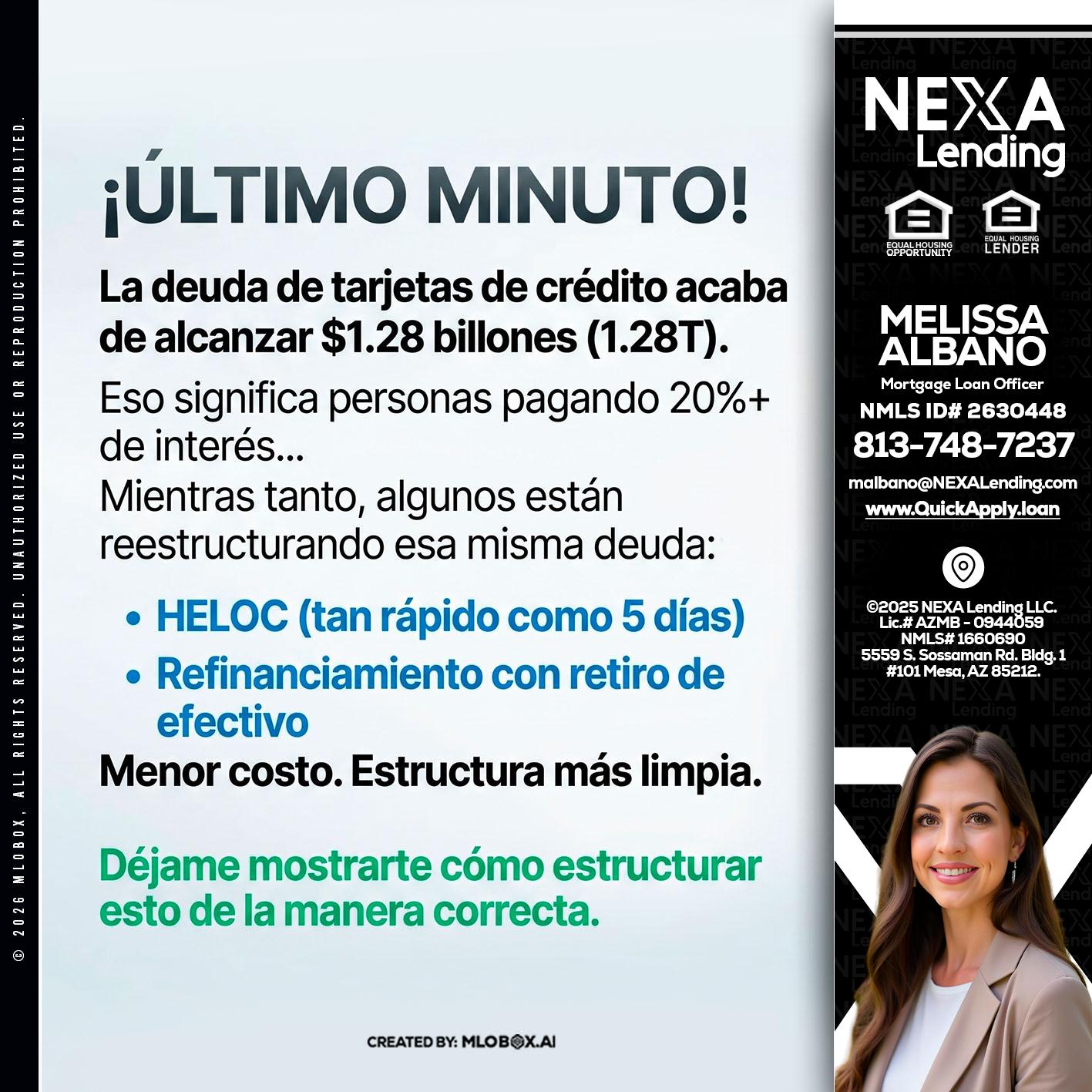 ultimo minuto - Melissa Albano -Mortgage Loan Officer