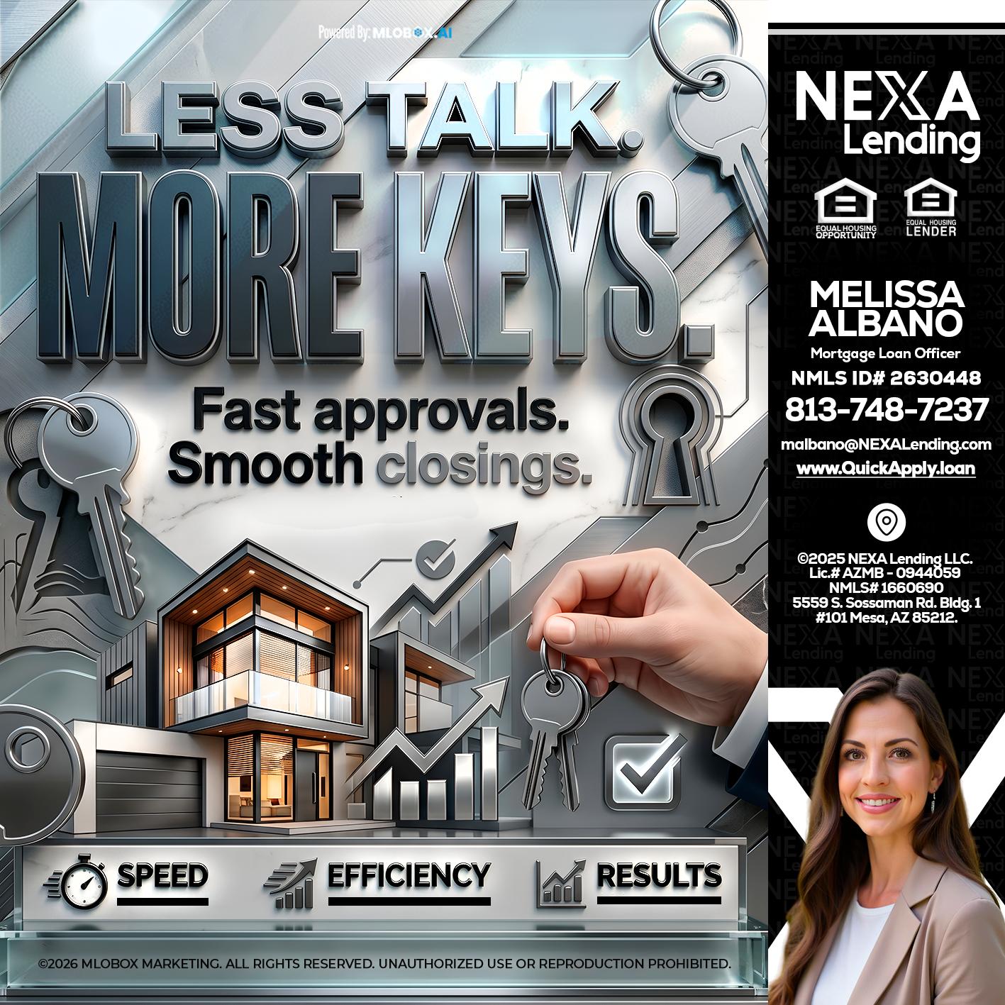 LESS TALK, MORE KEYS! - Melissa Albano -Mortgage Loan Officer