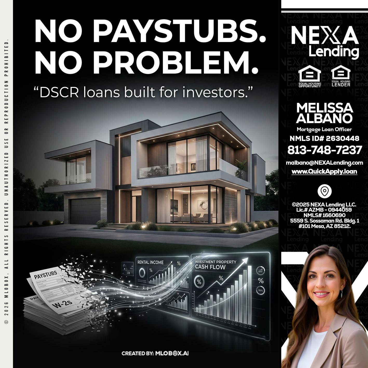 no paystub - Melissa Albano -Mortgage Loan Officer