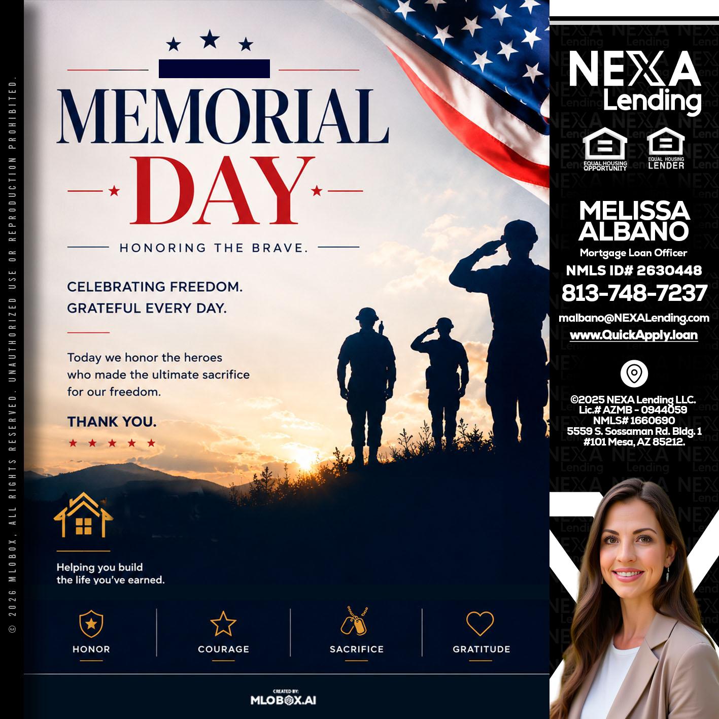 MEMORIAL DAY - Melissa Albano -Mortgage Loan Officer