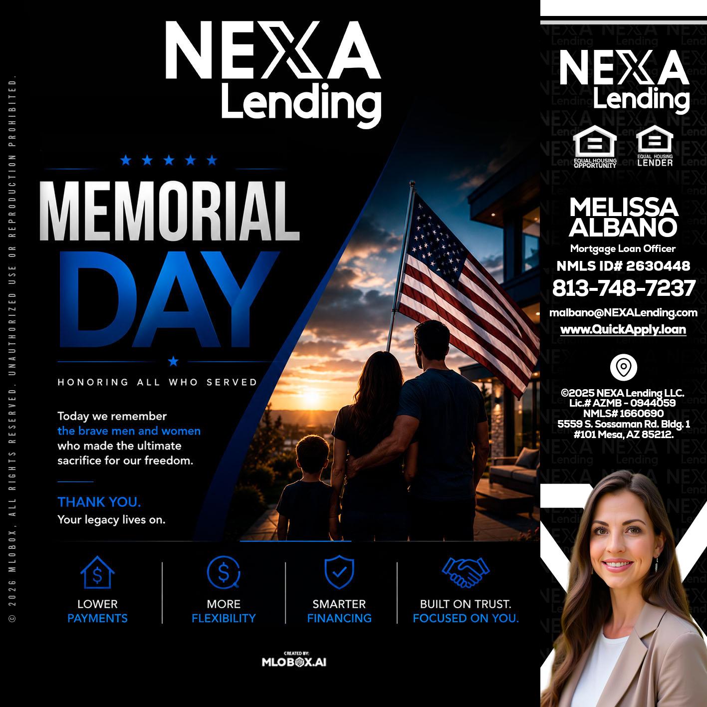 MEMORIAL DAY - Melissa Albano -Mortgage Loan Officer