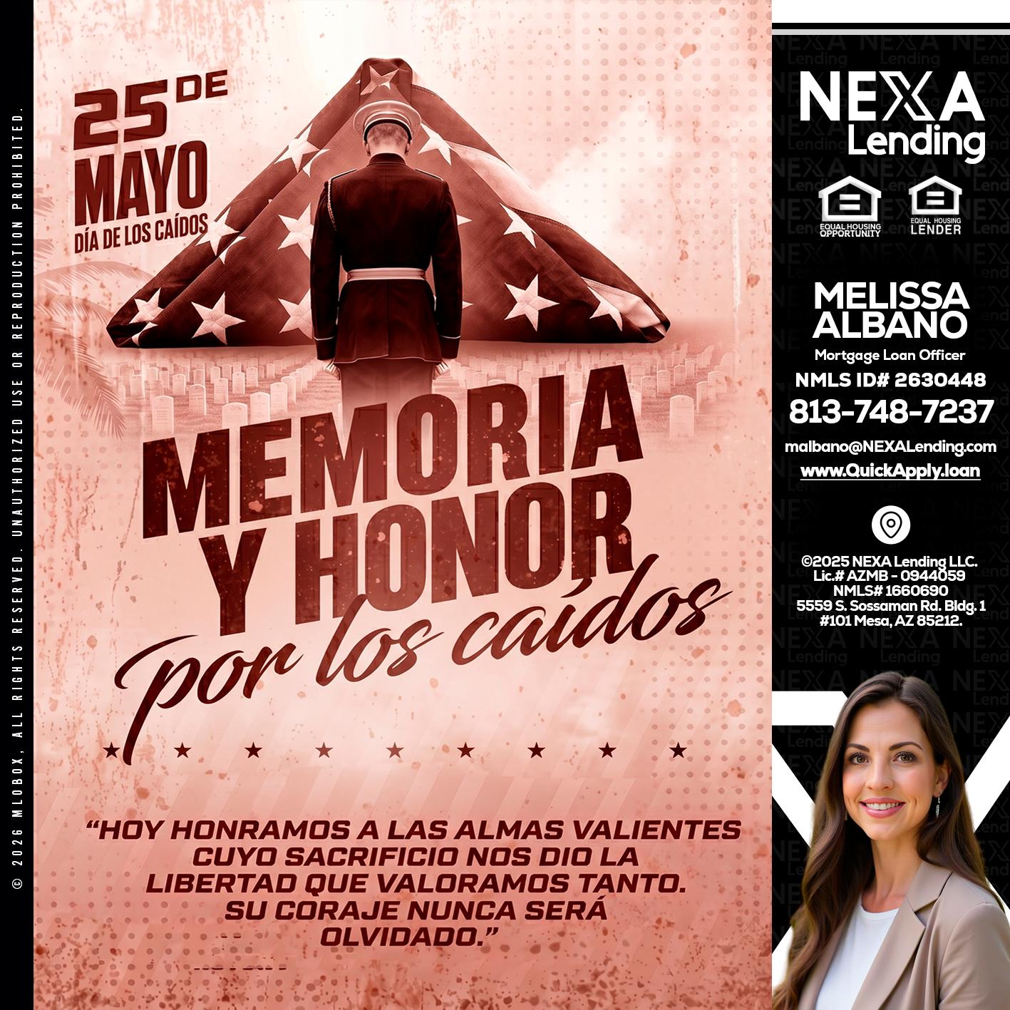 MEMORIA Y HONOR - Melissa Albano -Mortgage Loan Officer