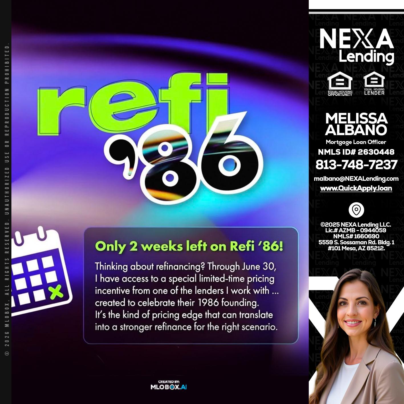 REFI 86 - Melissa Albano -Mortgage Loan Officer