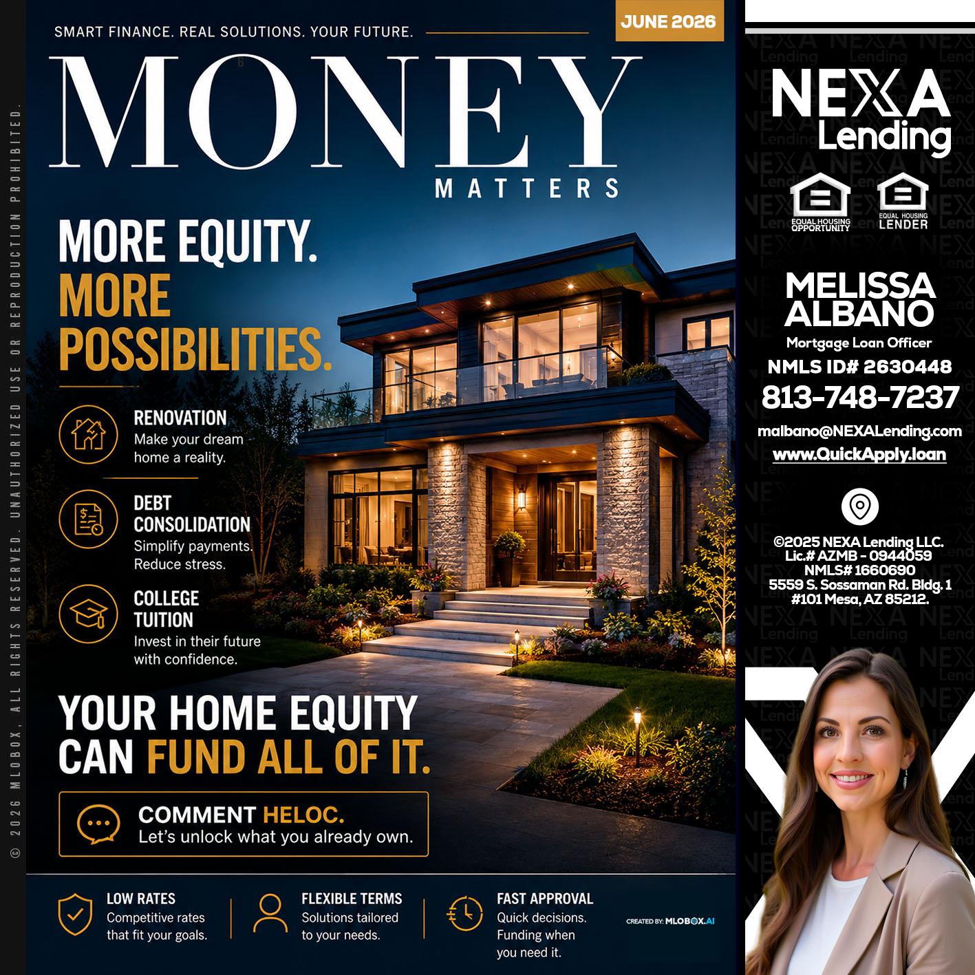 MONEY MATTERS - Melissa Albano -Mortgage Loan Officer