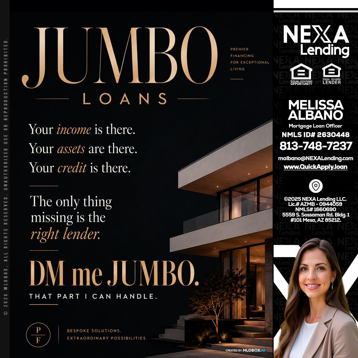 JUMBO LOANS - Melissa Albano -Mortgage Loan Officer